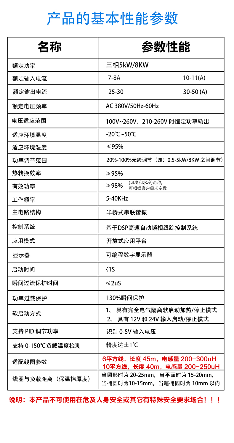 可編程電磁感應(yīng)加熱器基本參數(shù)