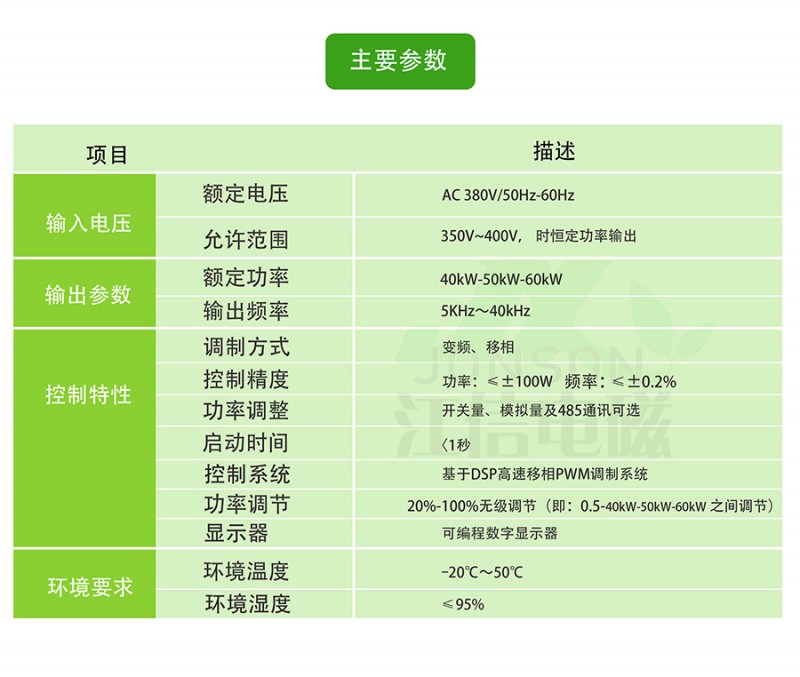 40KW電磁控制器主要參數(shù)